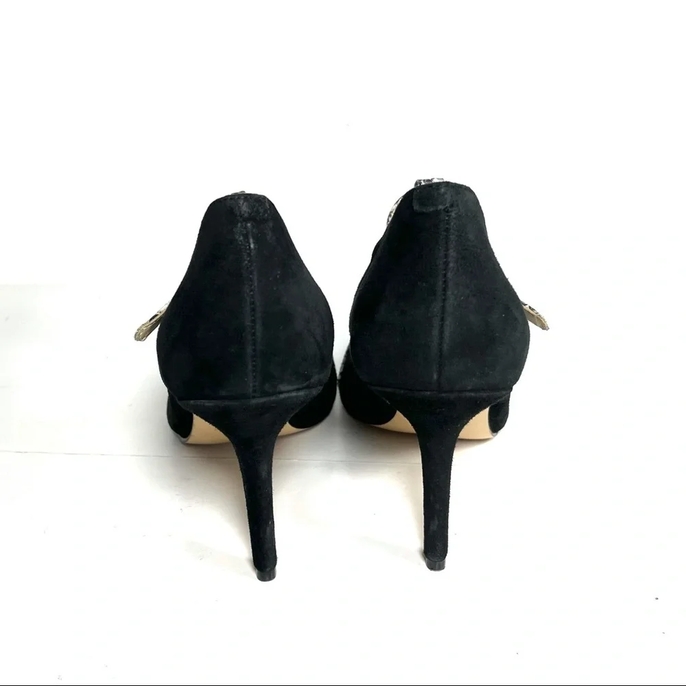Nine West Jantine Women's T-Strap Pumps Pointed Toe Black Suede‎ Size 7.5 M